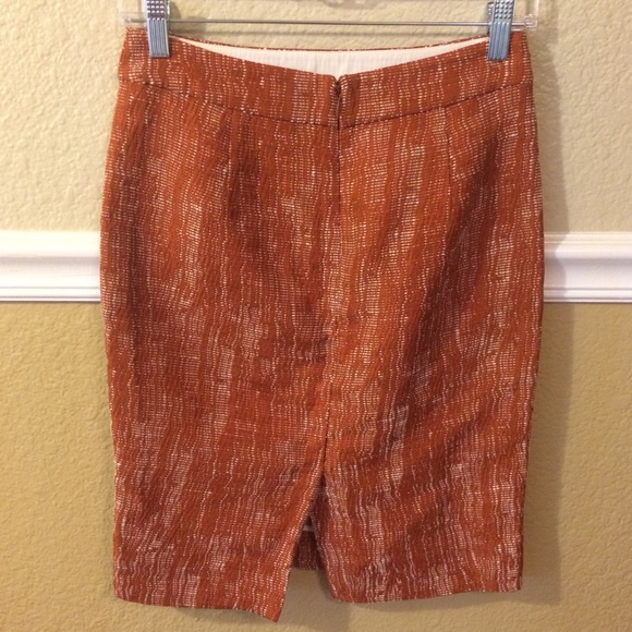 J Crew Orange Textured Tweed Pencil Skirt Size 0 - Picture 2 of 6